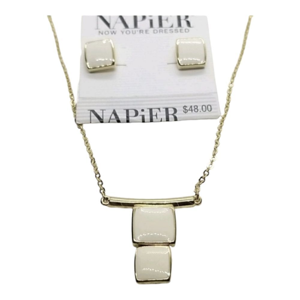 Napier Set Earrings Necklace Square Cream Gold Necklace Earrings